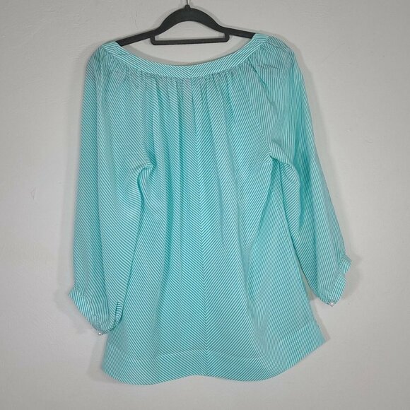 Lilly Pulitzer Moxy 3/4 Sleeve 100% Silk Blouse Turquoise White Stripe Small - Picture 8 of 12